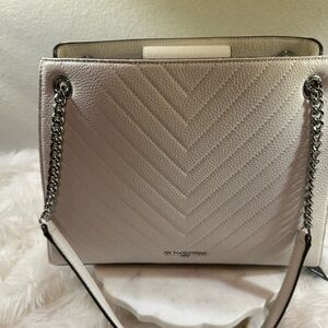 Karl Lagerfeld Paris Charlotte Quilted Leather Chain Shoulder Bag Beige NWT